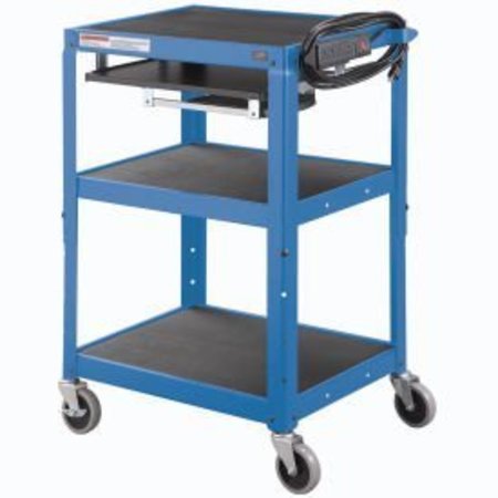 GLOBAL EQUIPMENT Steel Mobile Workstation Cart with Slide out keyboard and Mouse Shelf-Blue 334541BL